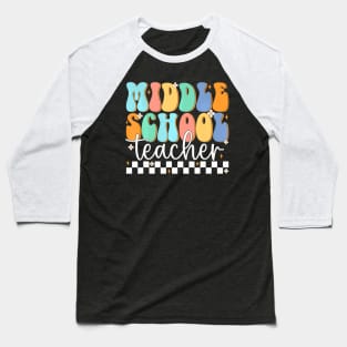 Middle School Teacher Retro Groovy Happy First Day Of School Baseball T-Shirt